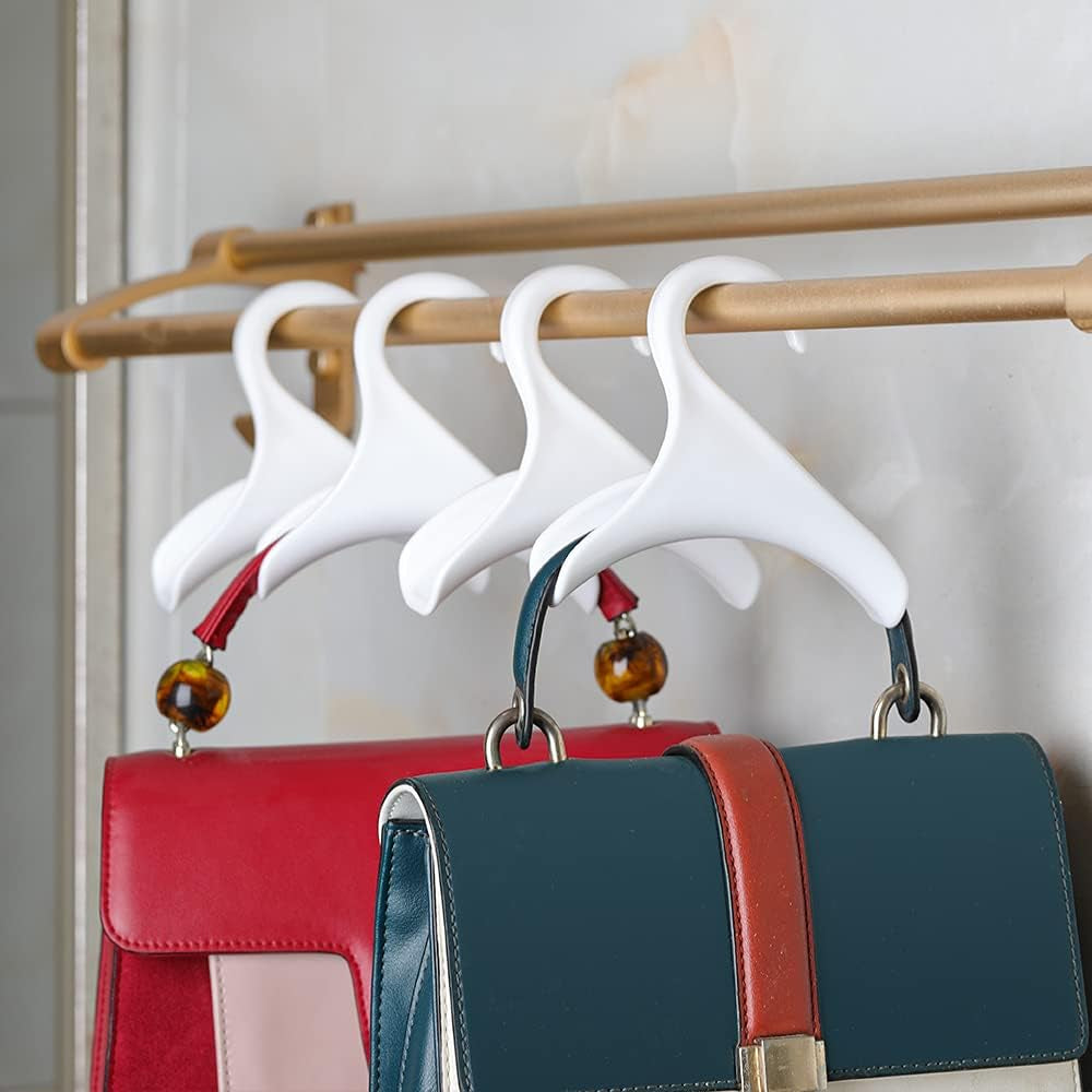 Purse Hanger for Closet Rod - Handbag Holder Storage Organizer - Acrylic Bag Hook for Hanging Purses, Backpacks, Satchels, Crossovers, Tote Bags (4 Pack, White)