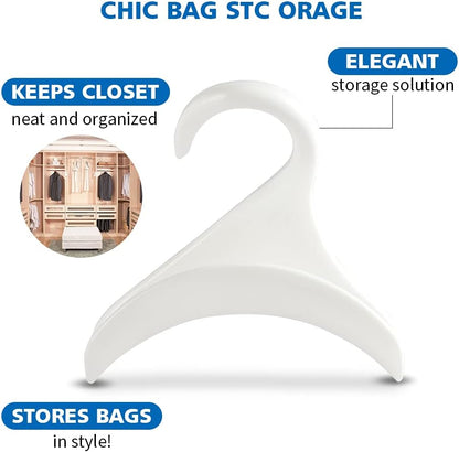 Purse Hanger for Closet Rod - Handbag Holder Storage Organizer - Acrylic Bag Hook for Hanging Purses, Backpacks, Satchels, Crossovers, Tote Bags (4 Pack, White)