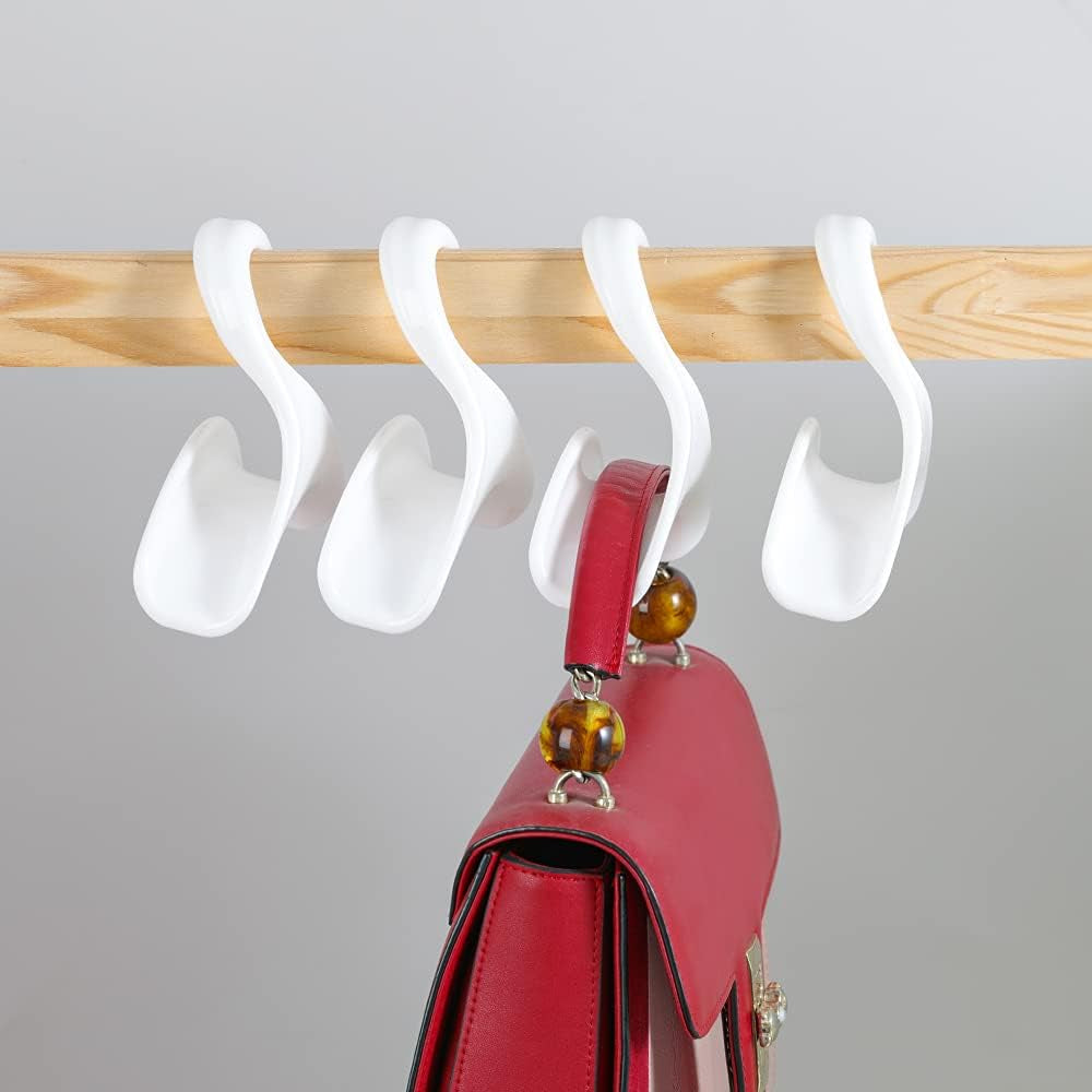 Purse Hanger for Closet Rod - Handbag Holder Storage Organizer - Acrylic Bag Hook for Hanging Purses, Backpacks, Satchels, Crossovers, Tote Bags (4 Pack, White)