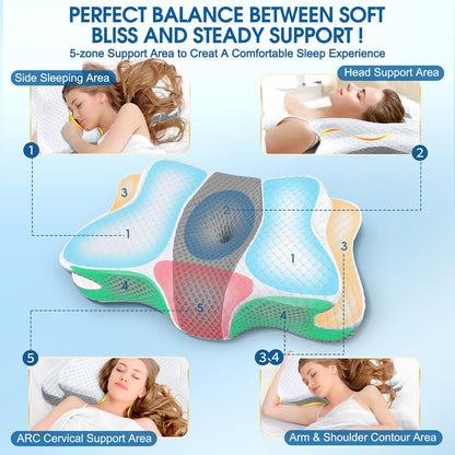 Memory Foam Pillows, Cervical Pillow for Neck & Shoulder Pain Relief | Ergonomic Contour Bed Pillow, Soft for Side Sleep Stomach Sleeping and Back Sleeper-Queen Size&Grey