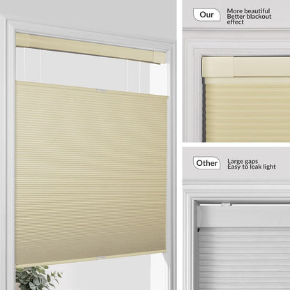 Top down Bottom up Cordless Cellular Shades,No Drill Blinds 34"X48" | Beige Blackout TDBU Adjusts Light & Privacy. No-Drill Mount. Honeycomb Saves Energy, Insulates, Blocks Light & Cuts Noise.