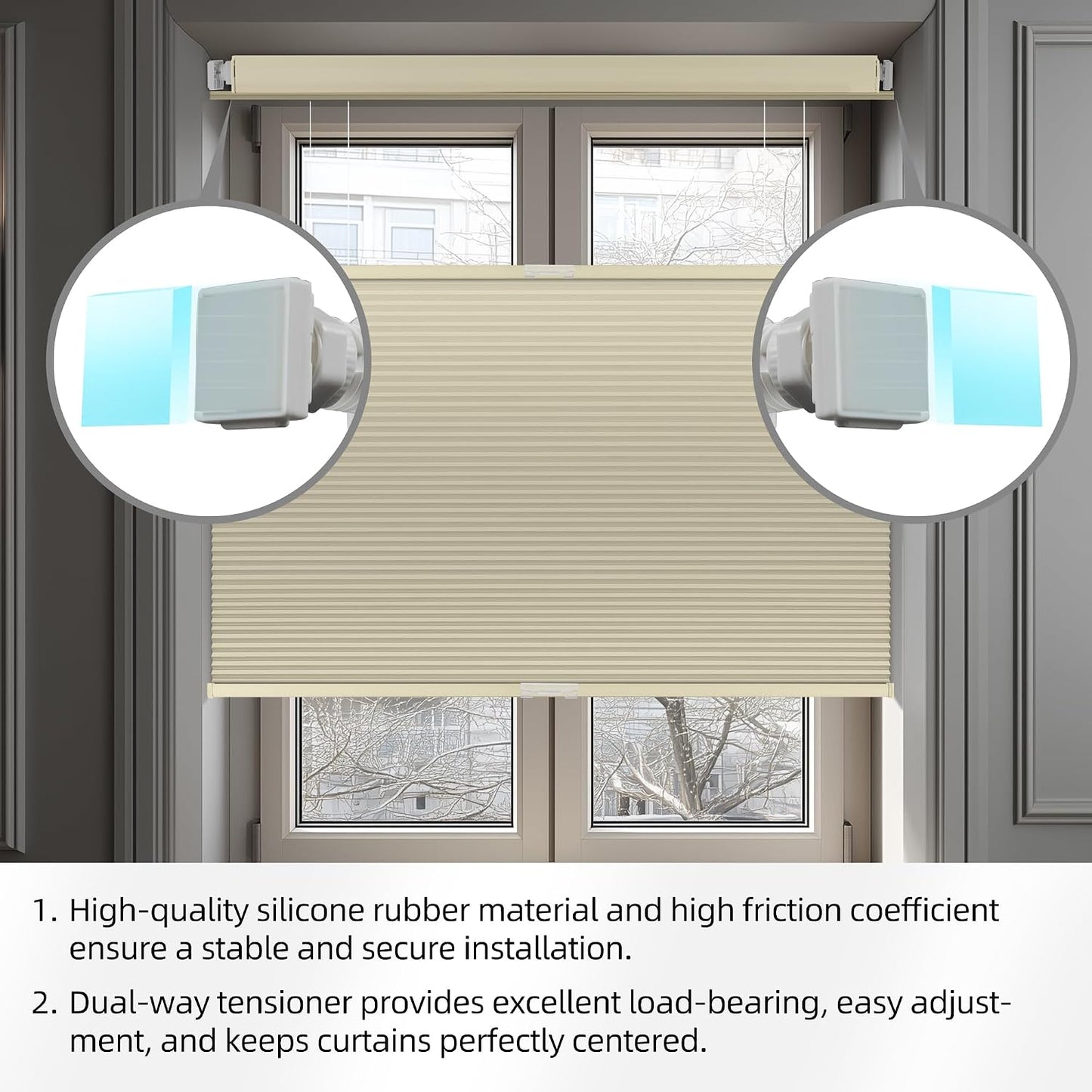 Top down Bottom up Cordless Cellular Shades,No Drill Blinds 34"X48" | Beige Blackout TDBU Adjusts Light & Privacy. No-Drill Mount. Honeycomb Saves Energy, Insulates, Blocks Light & Cuts Noise.