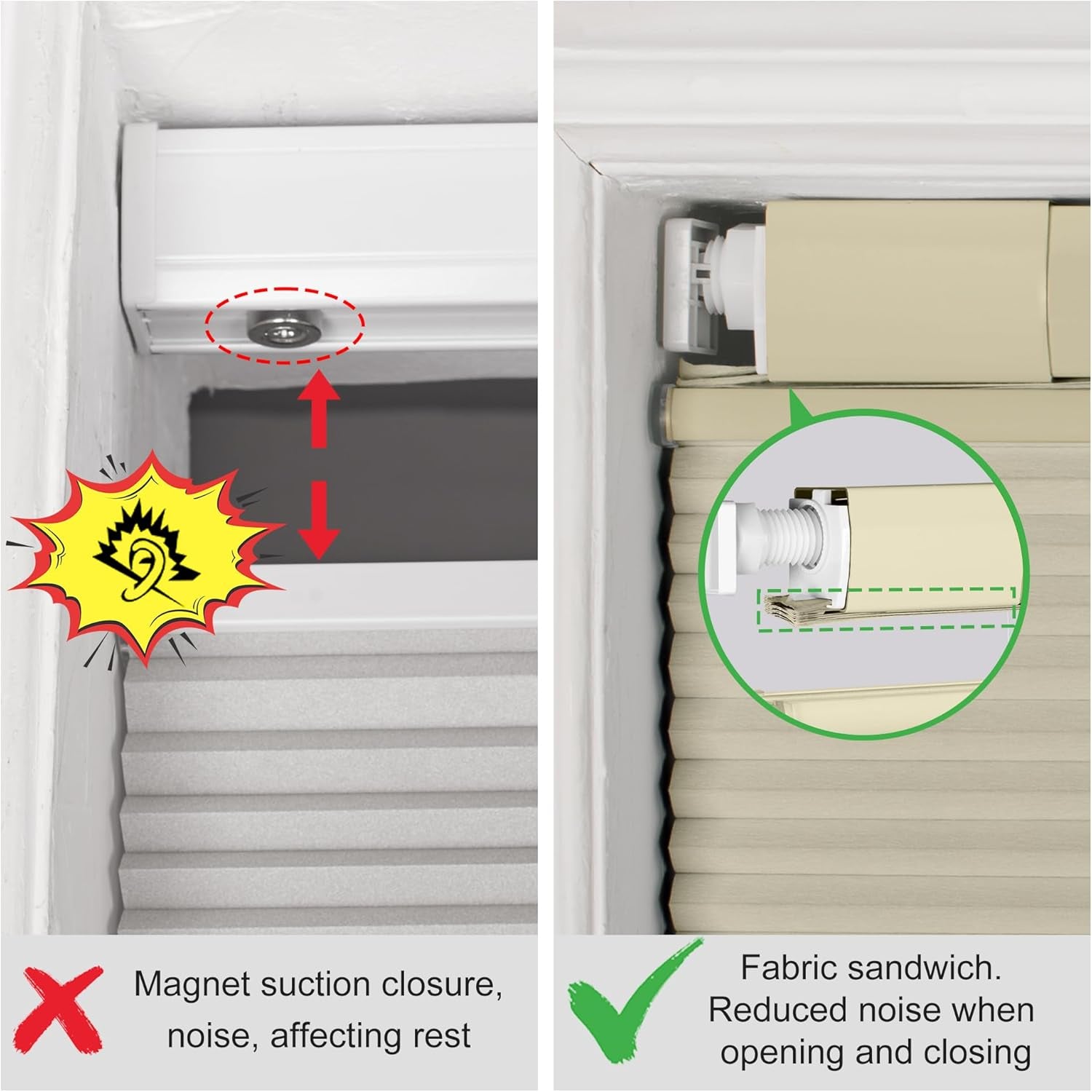 Top down Bottom up Cordless Cellular Shades,No Drill Blinds 34"X48" | Beige Blackout TDBU Adjusts Light & Privacy. No-Drill Mount. Honeycomb Saves Energy, Insulates, Blocks Light & Cuts Noise.