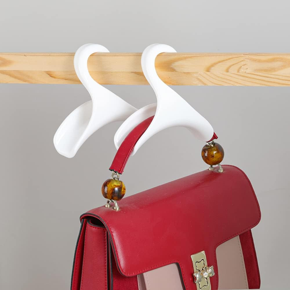 Purse Hanger for Closet Rod - Handbag Holder Storage Organizer - Acrylic Bag Hook for Hanging Purses, Backpacks, Satchels, Crossovers, Tote Bags (4 Pack, White)