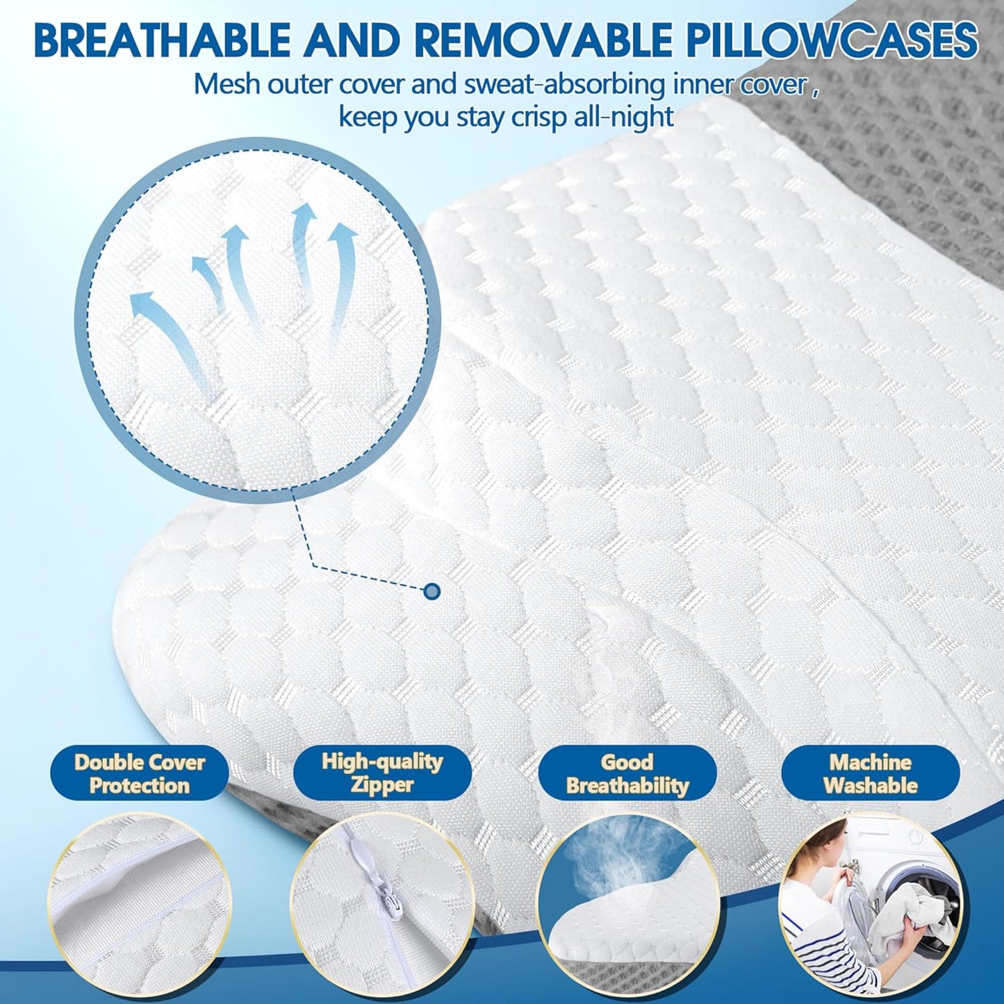 Memory Foam Pillows, Cervical Pillow for Neck & Shoulder Pain Relief | Ergonomic Contour Bed Pillow, Soft for Side Sleep Stomach Sleeping and Back Sleeper-Queen Size&Grey