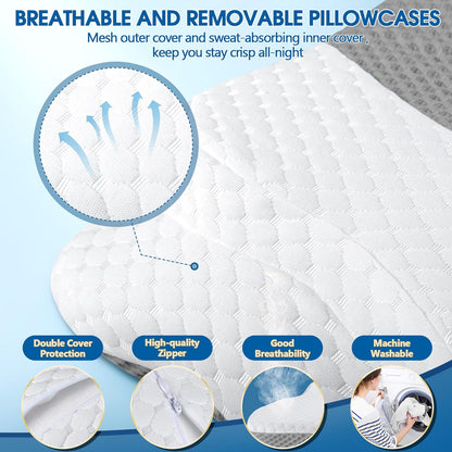 Memory Foam Pillows, Cervical Pillow for Neck & Shoulder Pain Relief | Ergonomic Contour Bed Pillow, Soft for Side Sleep Stomach Sleeping and Back Sleeper-Queen Size&Grey