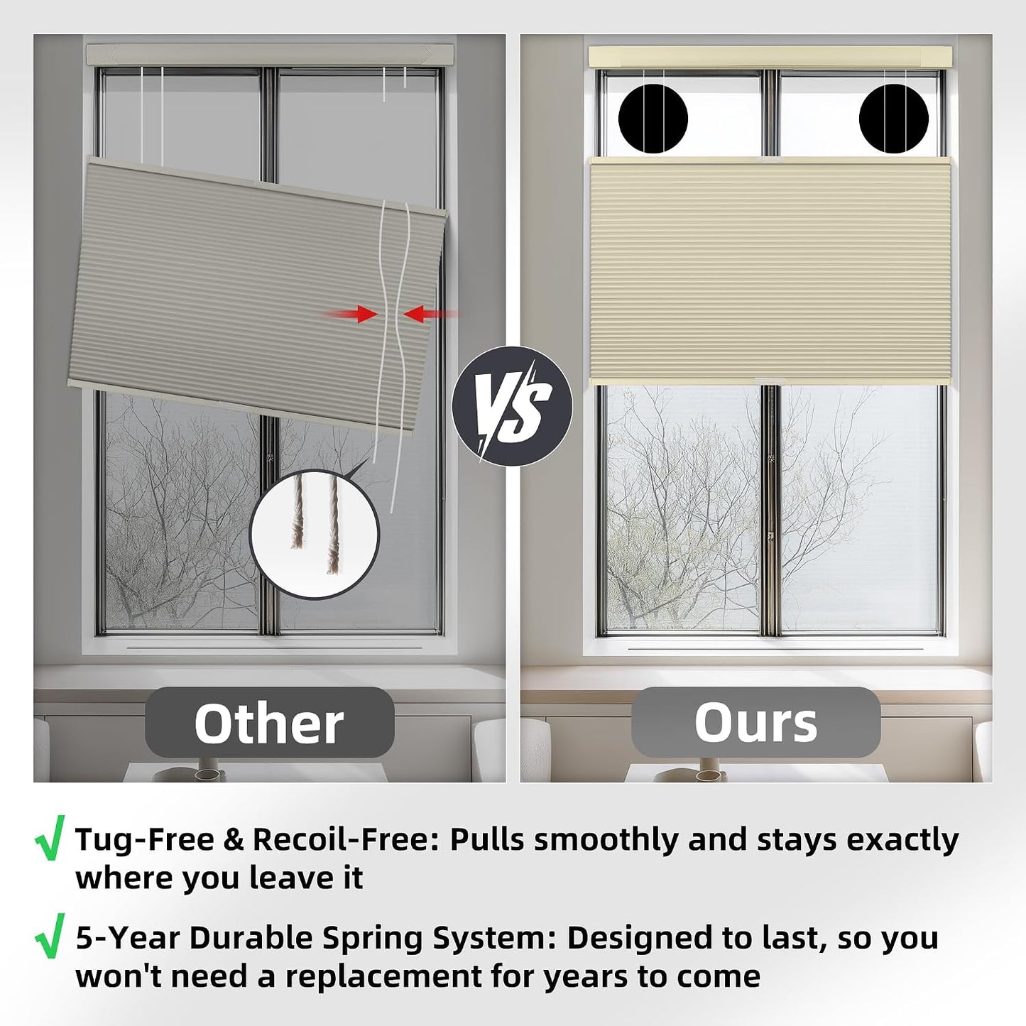 Top down Bottom up Cordless Cellular Shades,No Drill Blinds 34"X48" | Beige Blackout TDBU Adjusts Light & Privacy. No-Drill Mount. Honeycomb Saves Energy, Insulates, Blocks Light & Cuts Noise.